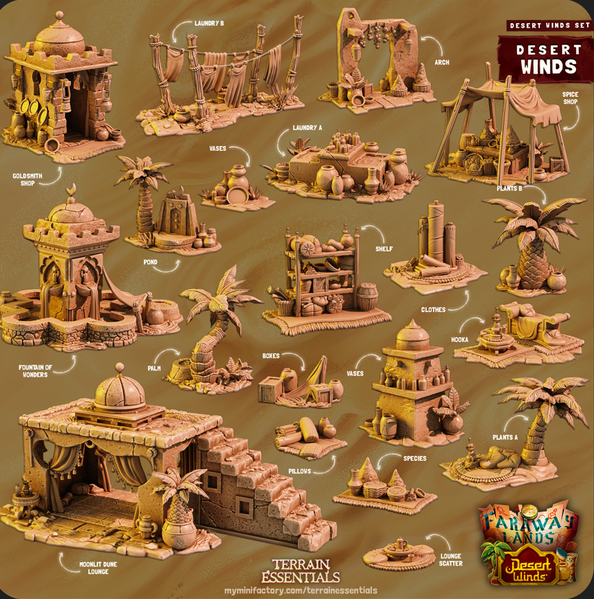 3D Printed Sunny Mirage Desert Terrain Set – 28-32mm D&D