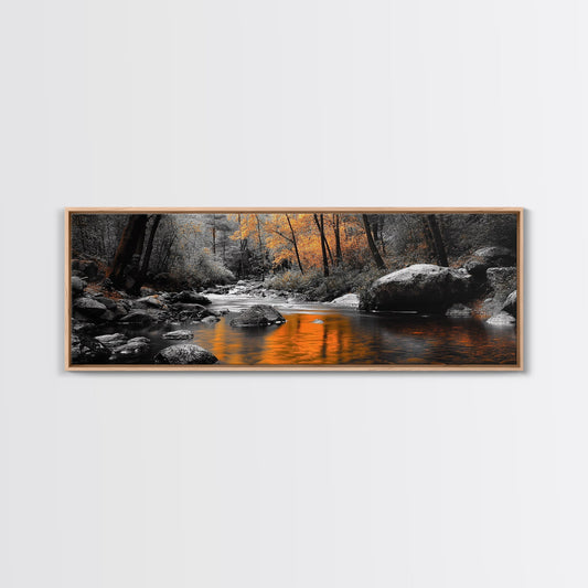 Autumn River Scene – Fall Forest Canvas Print Rustic Wall Art