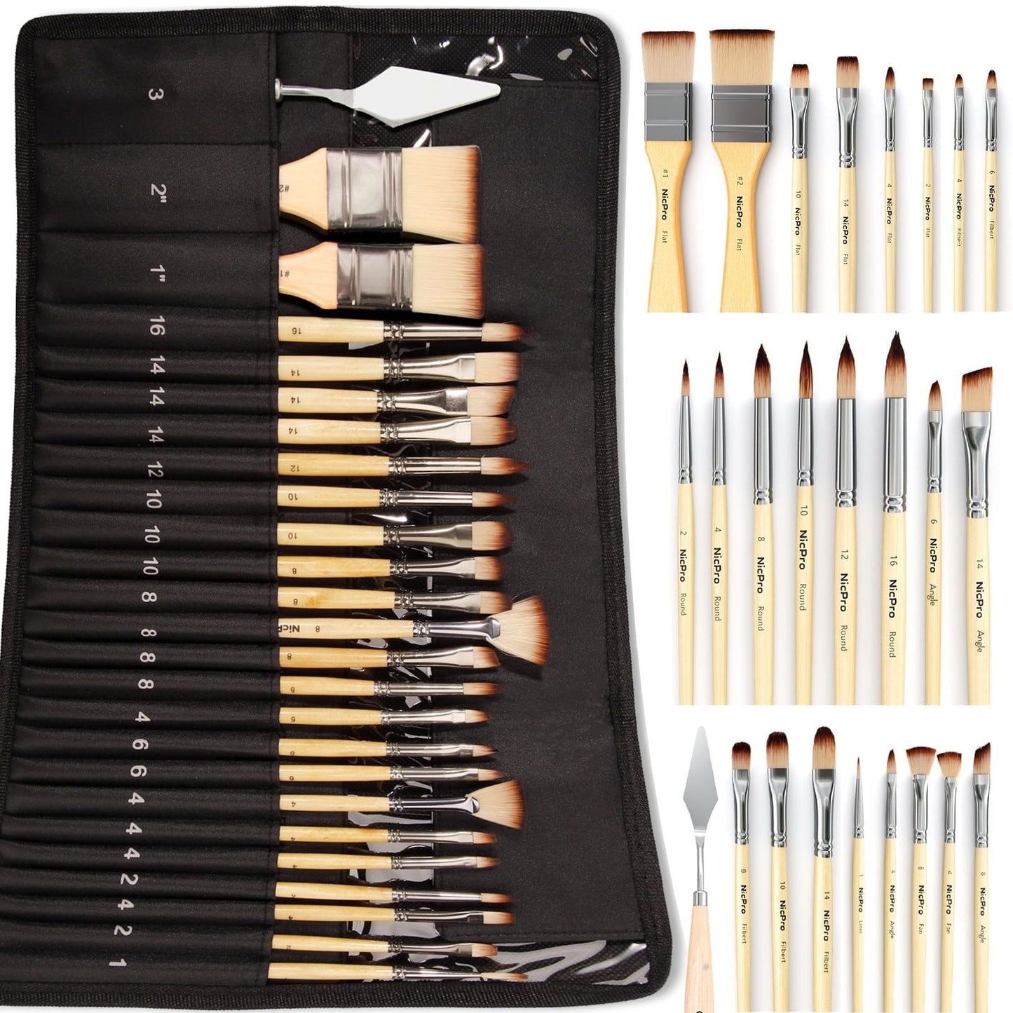 24-Piece Paint Brush Set for Acrylic, Watercolor, Gouache Painting