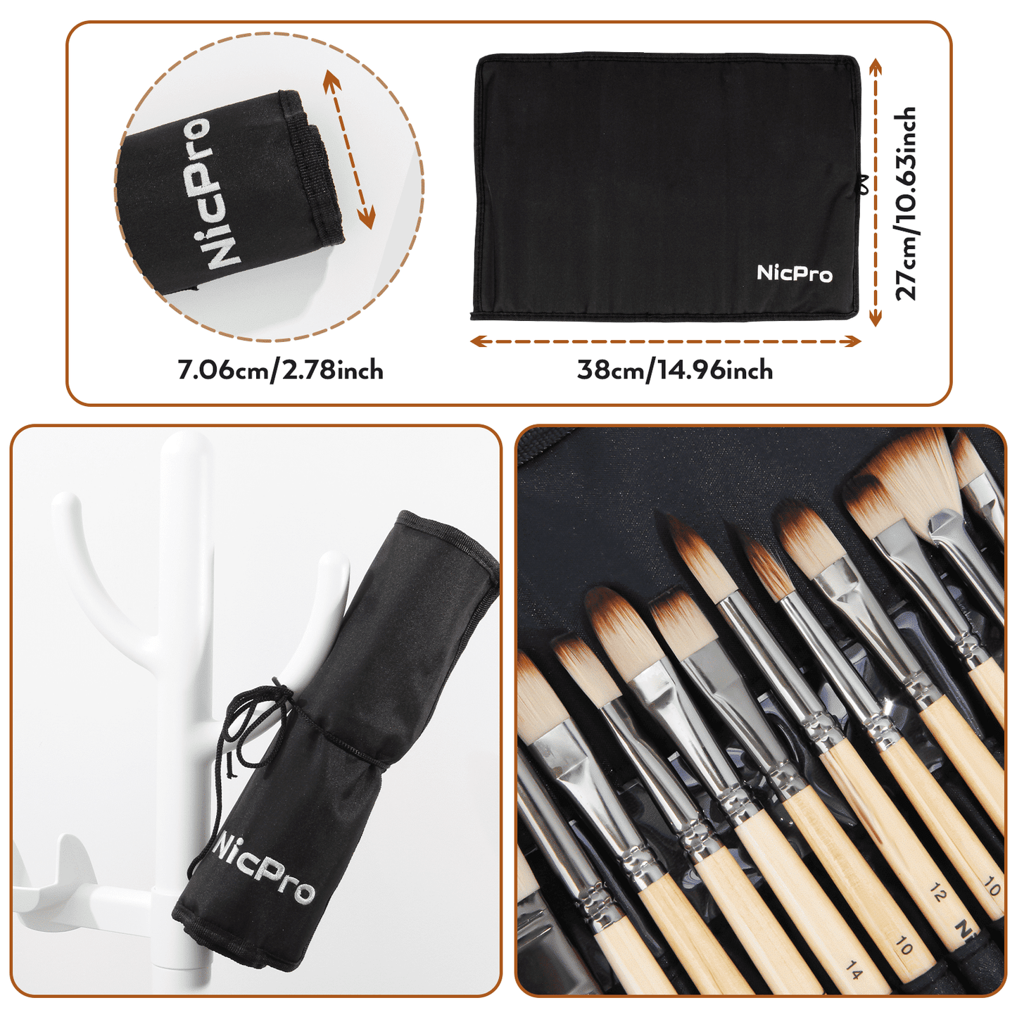 24-Piece Paint Brush Set for Acrylic, Watercolor, Gouache Painting