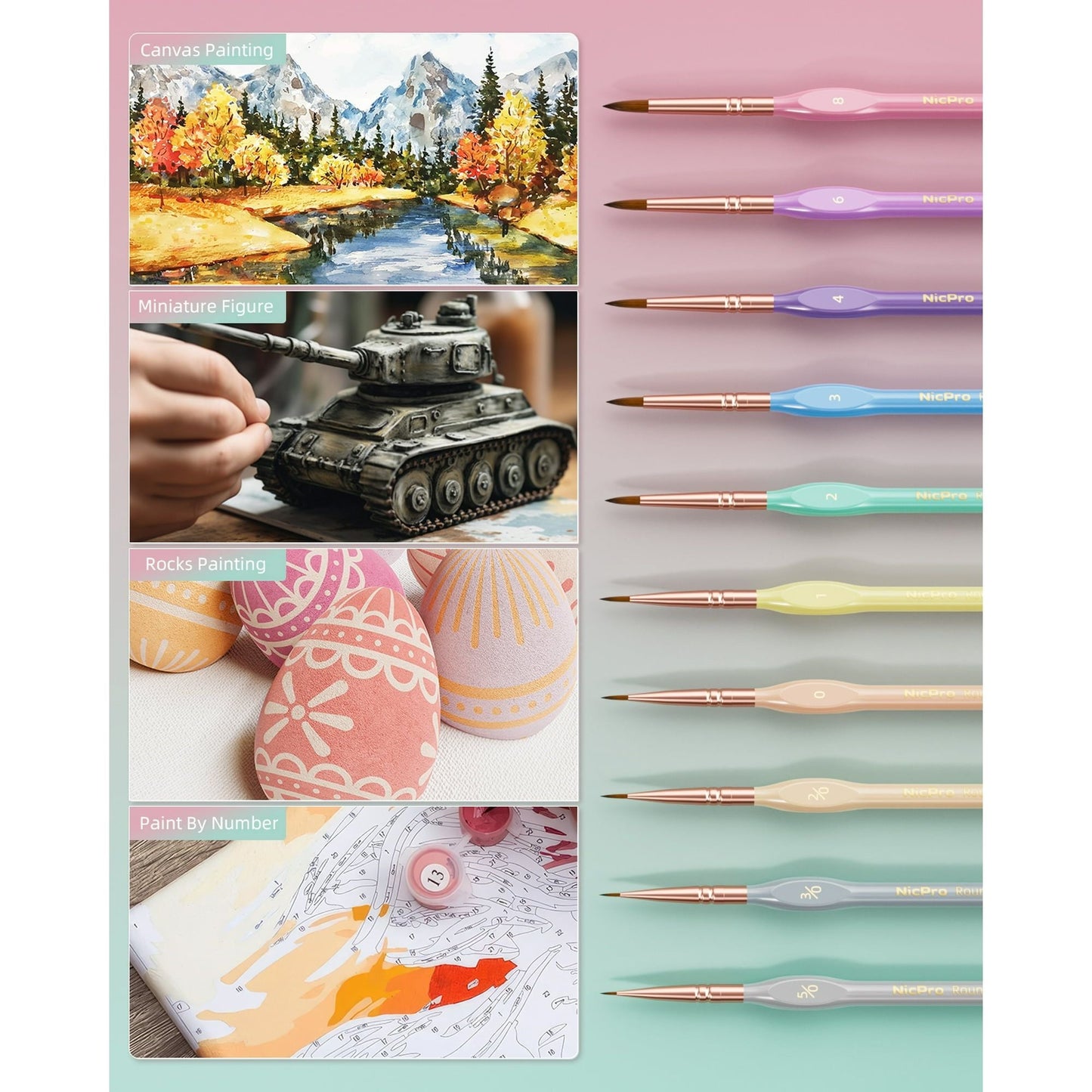 10-Piece Micro Fine Detail Brush Set for Acrylic, Oil, Watercolor