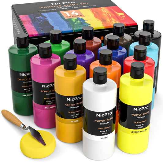 14-Color Acrylic Paint Set – 16.9oz Bottles for Crafts