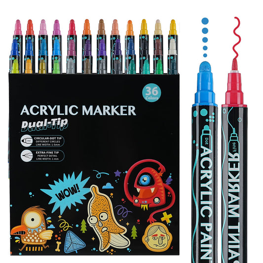 36-Color Dual-Tip Art Marker Set – Acrylic Pens for Crafts