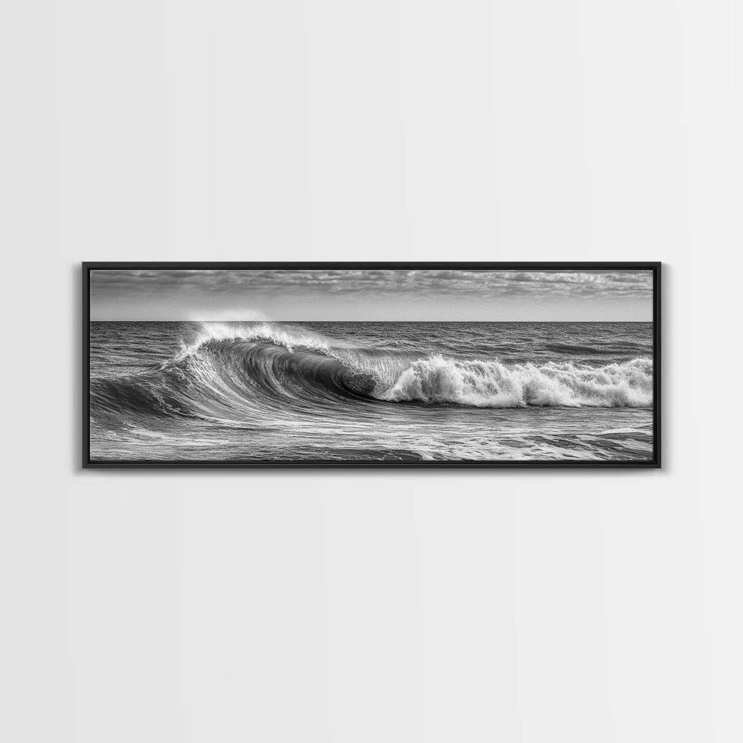 Black and White Ocean Photography – Panoramic Wall Art Canvas