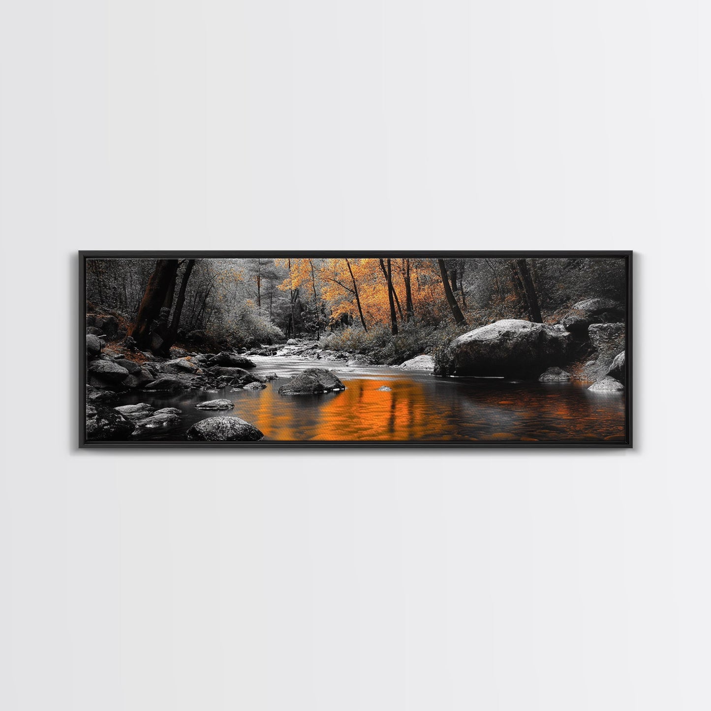 Autumn River Scene – Fall Forest Canvas Print Rustic Wall Art