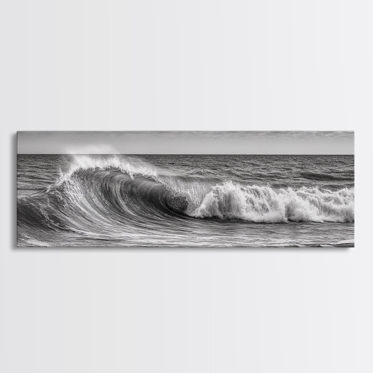 Black and White Ocean Photography – Panoramic Wall Art Canvas