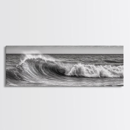 Black and White Ocean Photography – Panoramic Wall Art Canvas