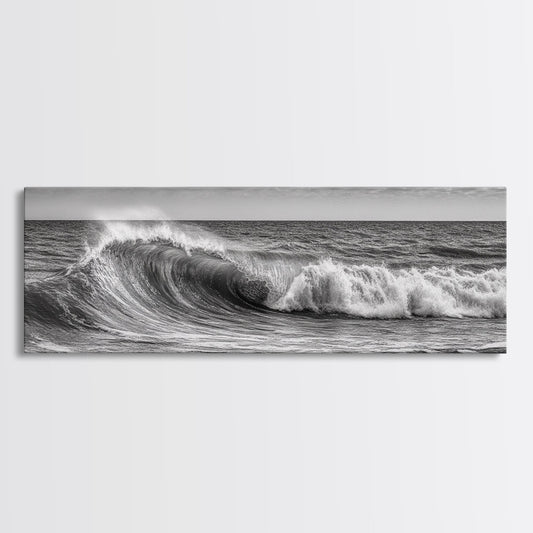 Black and White Ocean Photography – Panoramic Wall Art Canvas