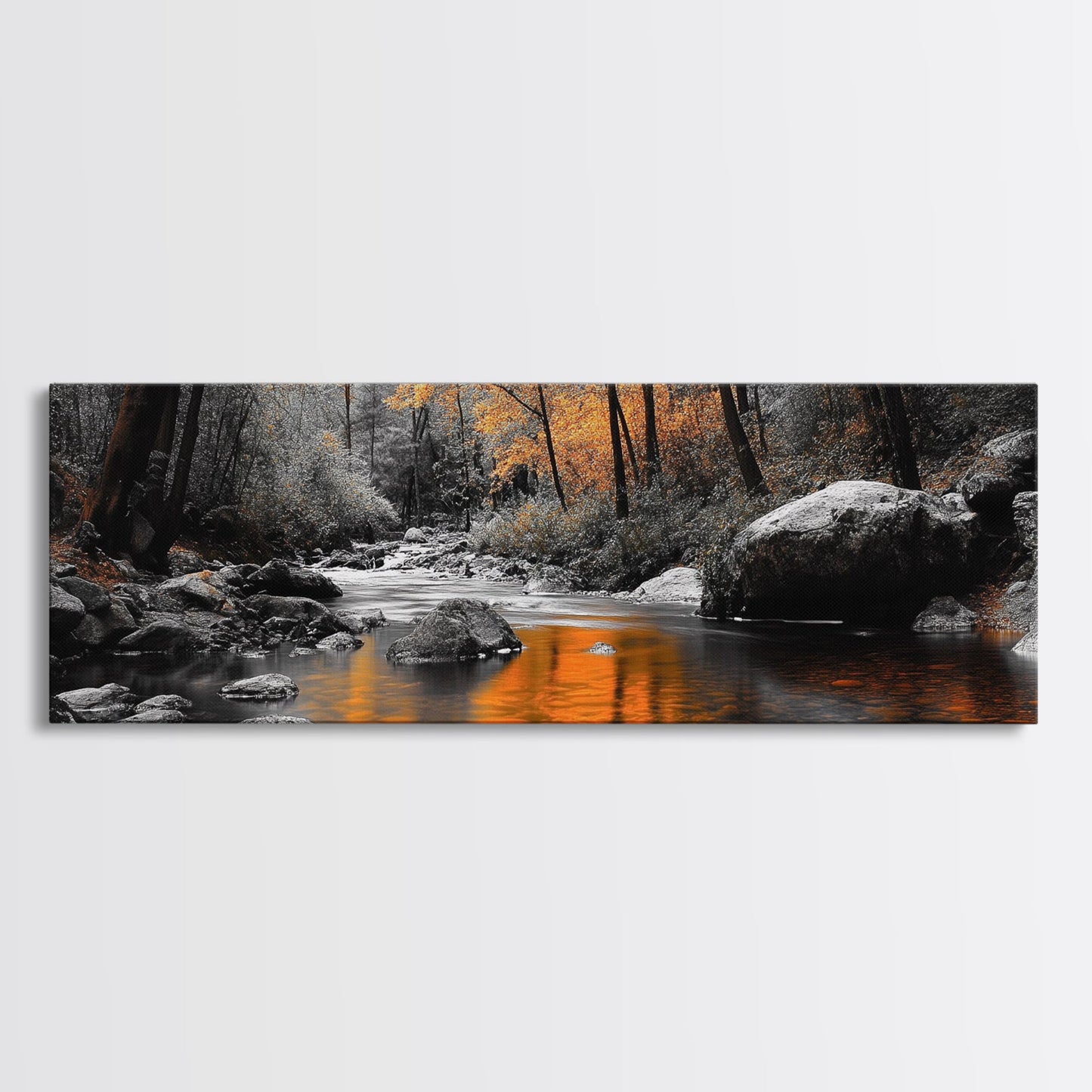 Autumn River Scene – Fall Forest Canvas Print Rustic Wall Art