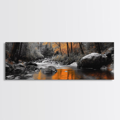 Autumn River Scene – Fall Forest Canvas Print Rustic Wall Art