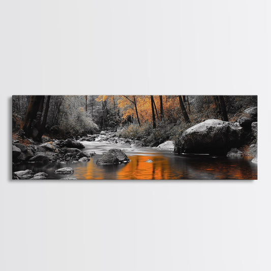Autumn River Scene – Fall Forest Canvas Print Rustic Wall Art
