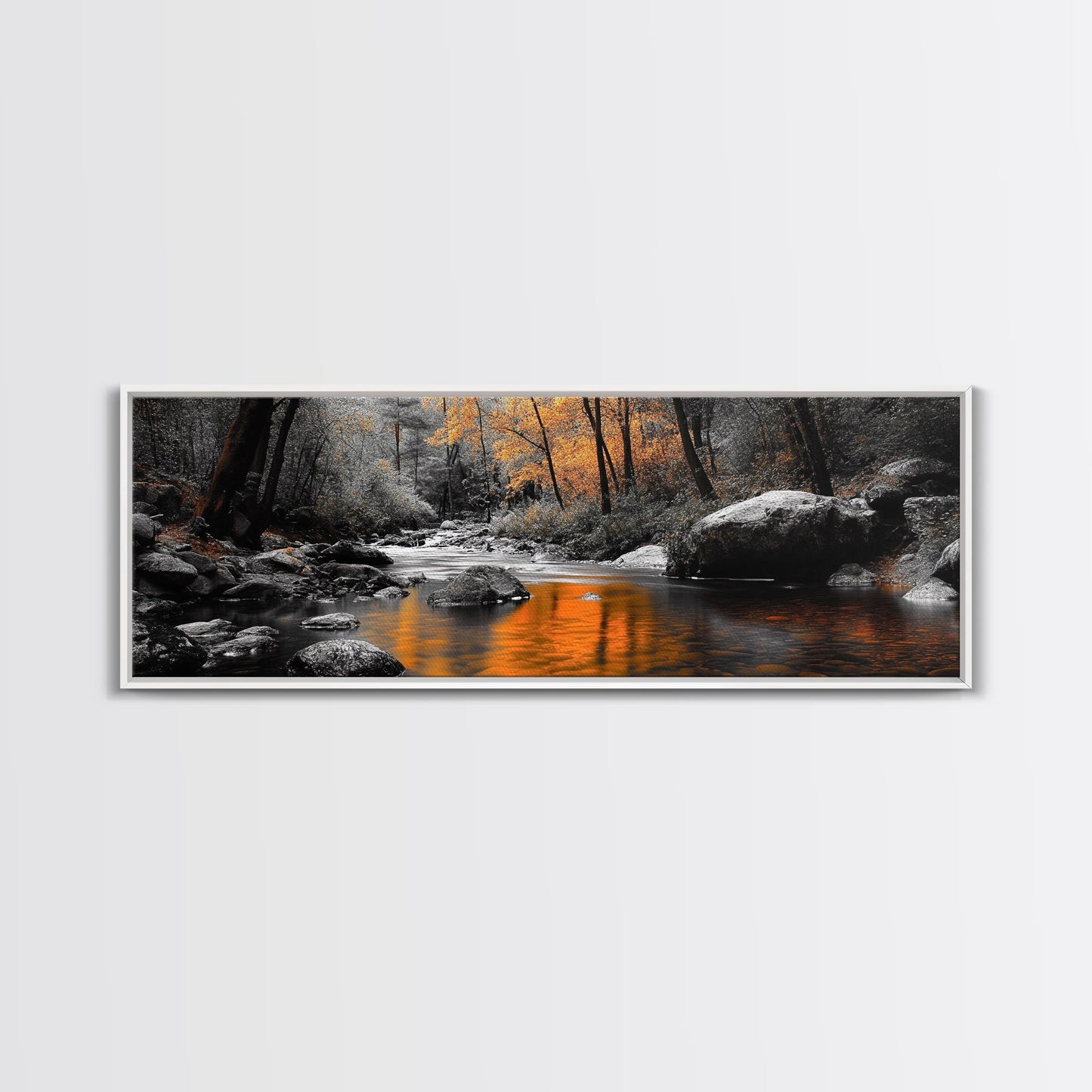 Autumn River Scene – Fall Forest Canvas Print Rustic Wall Art