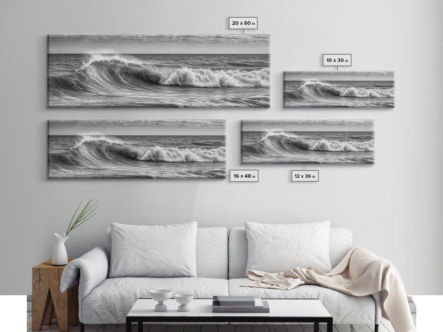 Black and White Ocean Photography – Panoramic Wall Art Canvas