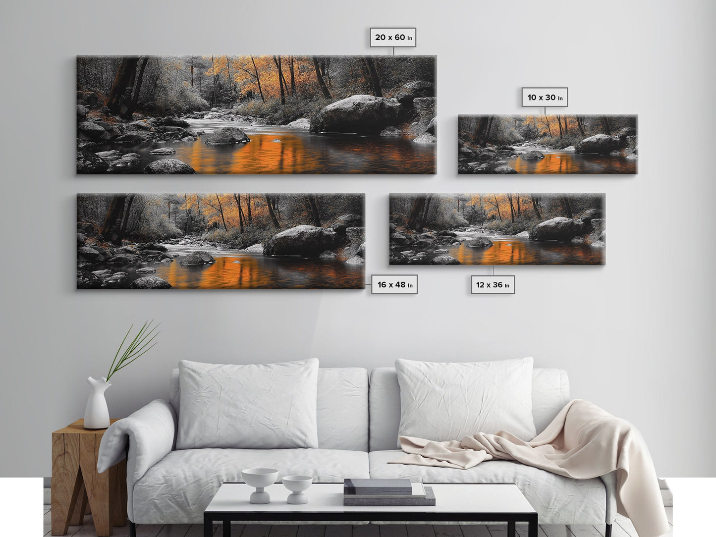 Autumn River Scene – Fall Forest Canvas Print Rustic Wall Art