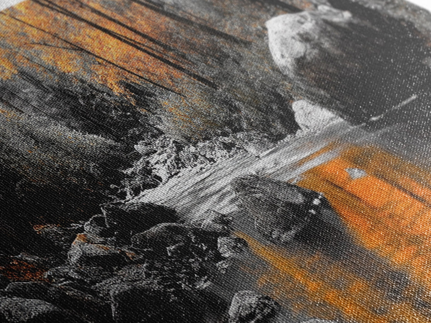 Autumn River Scene – Fall Forest Canvas Print Rustic Wall Art