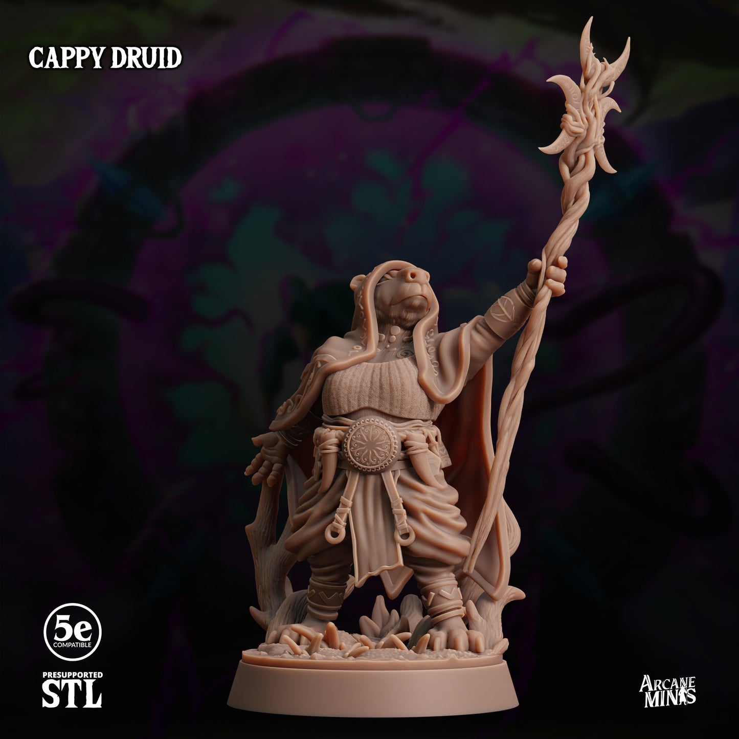 3D Printed Cappy Druid Miniature – Moonsoon 28-32mm D&D
