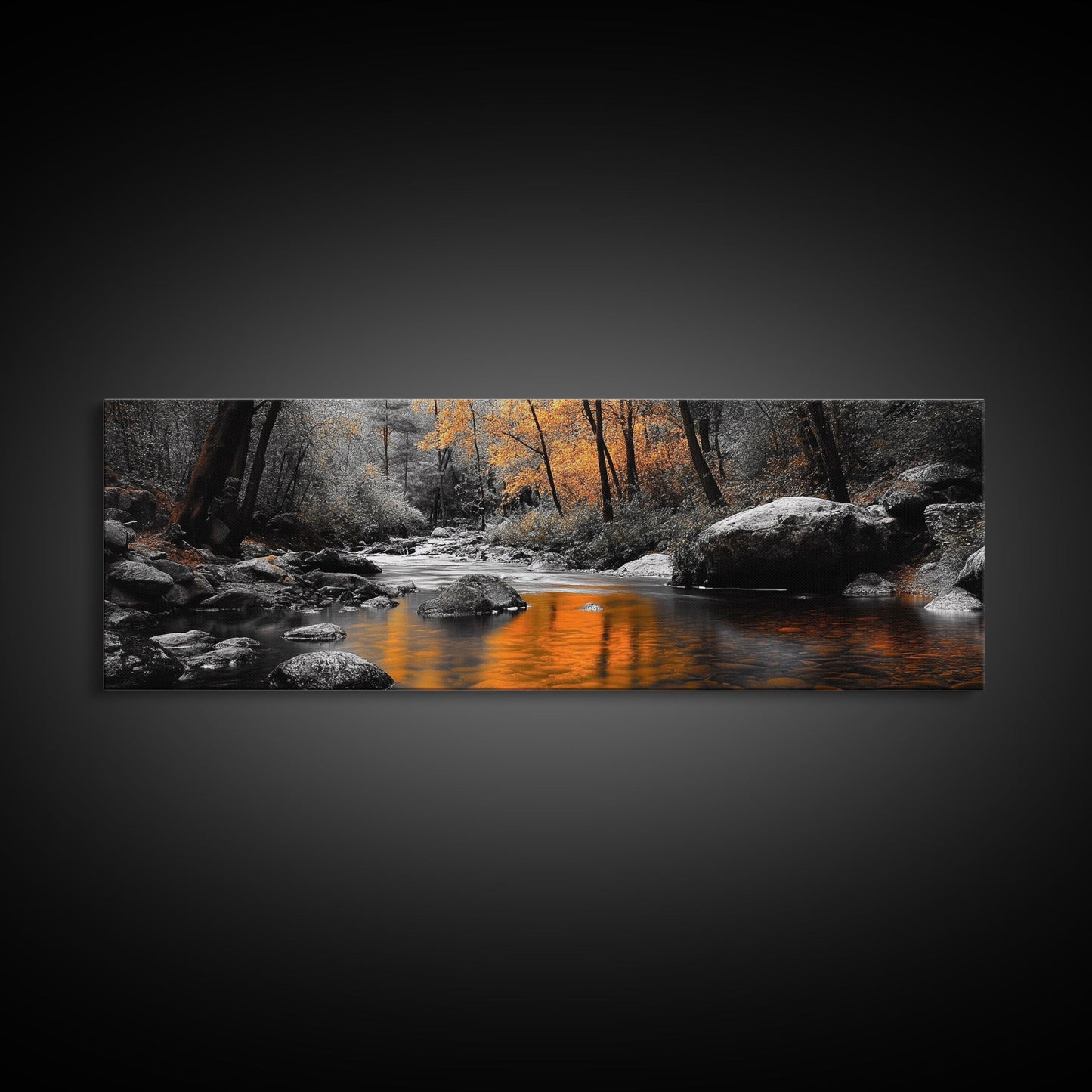 Autumn River Scene – Fall Forest Canvas Print Rustic Wall Art