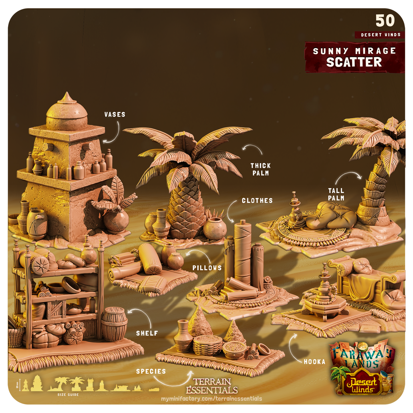 3D Printed Sunny Mirage Desert Terrain Set – 28-32mm D&D