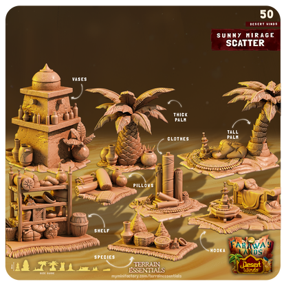 3D Printed Sunny Mirage Desert Terrain Set – 28-32mm D&D