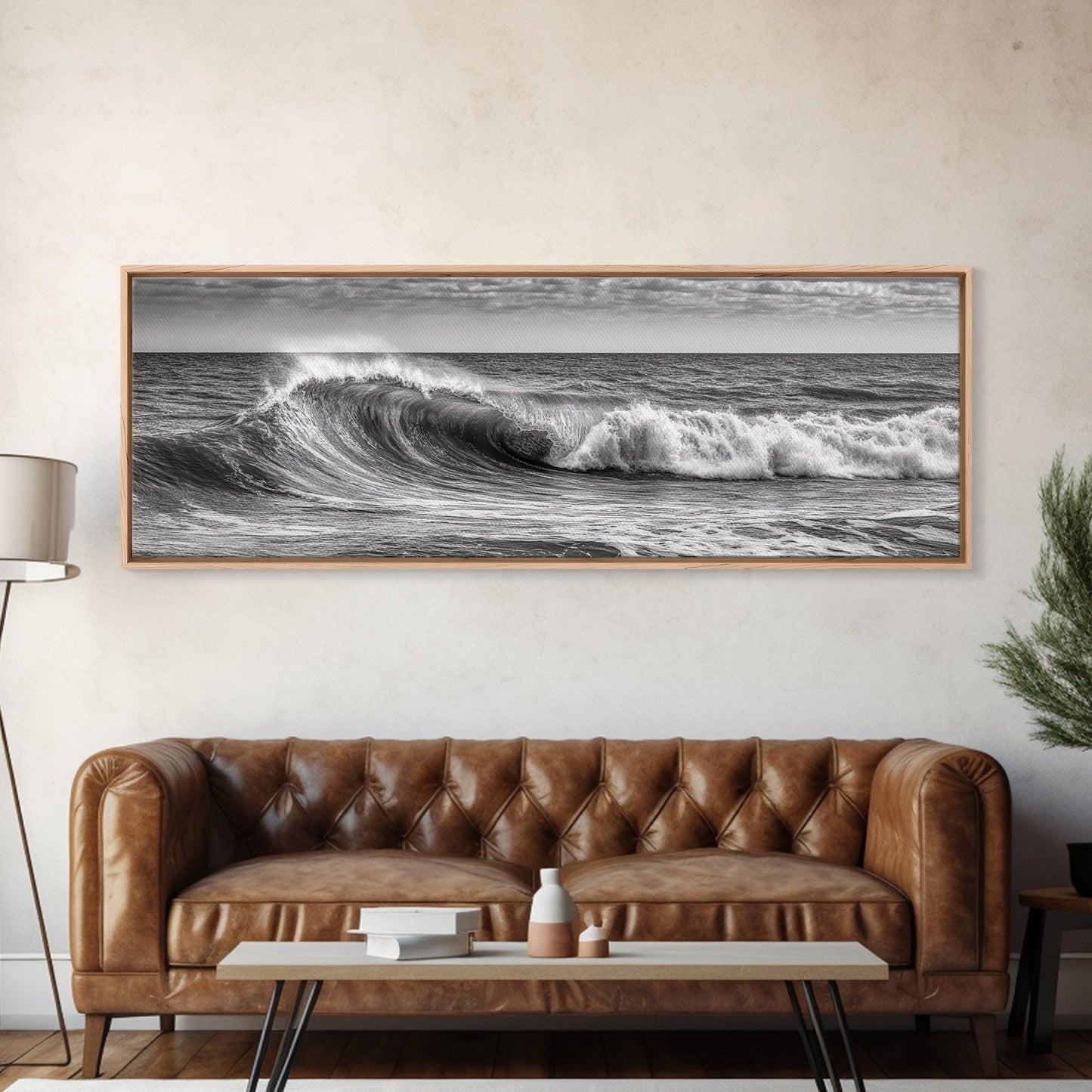 Black and White Ocean Photography – Panoramic Wall Art Canvas