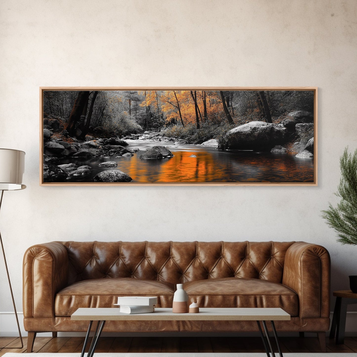 Autumn River Scene – Fall Forest Canvas Print Rustic Wall Art