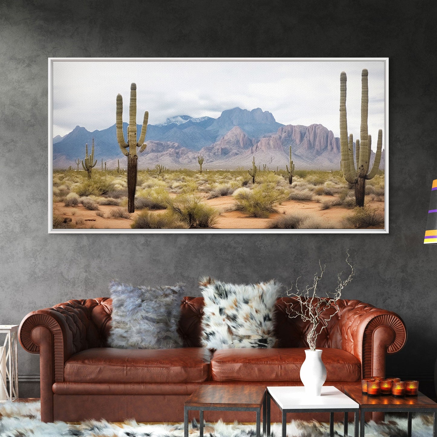 Desert Wall Art – Framed Cactus Canvas Print Southwestern Decor