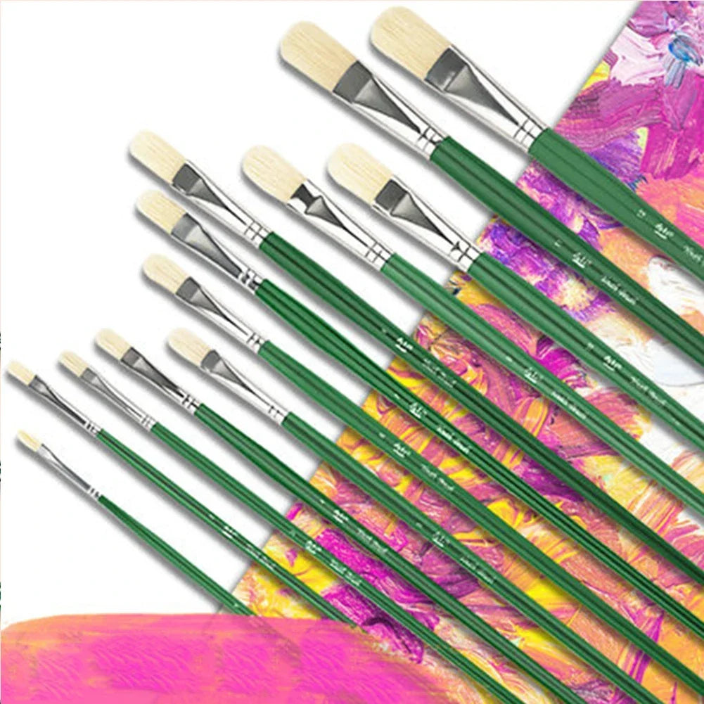 Natural Hog Hair Filbert Paint Brush Set – Oil, Acrylic, Watercolor