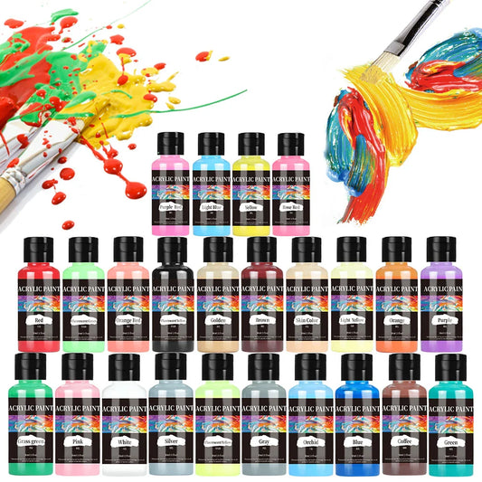 24-Color Acrylic Paint Set – Bottled Fabric & Leather DIY Paint