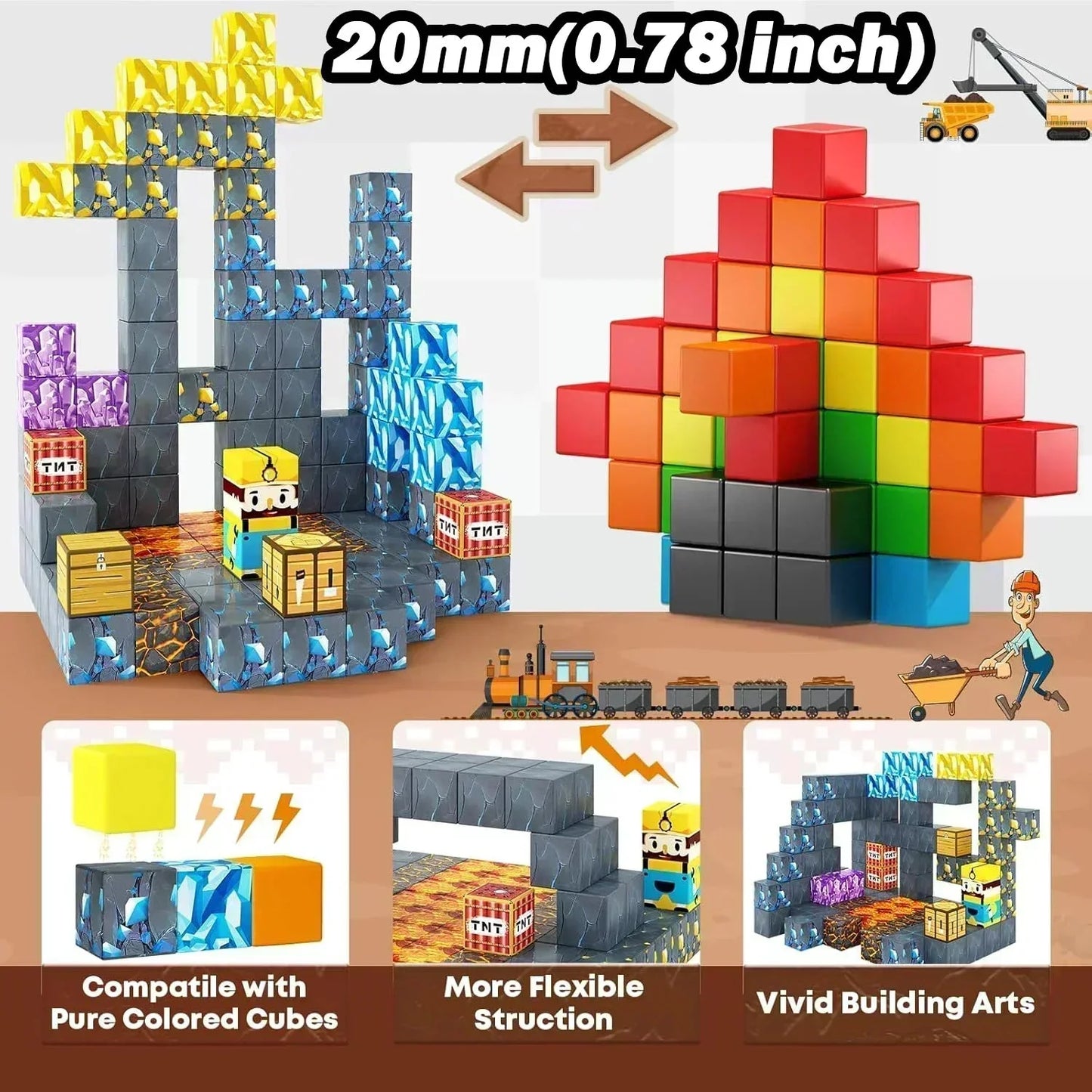 Magnetic Building Blocks – Mine World Cube Set STEM Toy