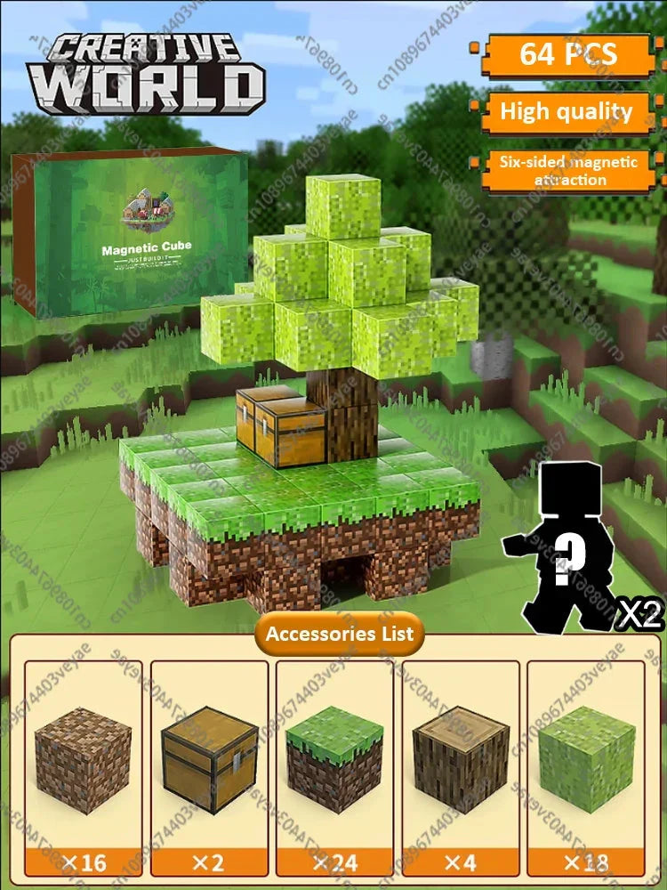 Magnetic Building Blocks – Mine World Cube Set STEM Toy