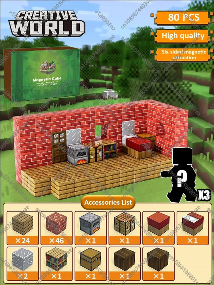 Magnetic Building Blocks – Mine World Cube Set STEM Toy