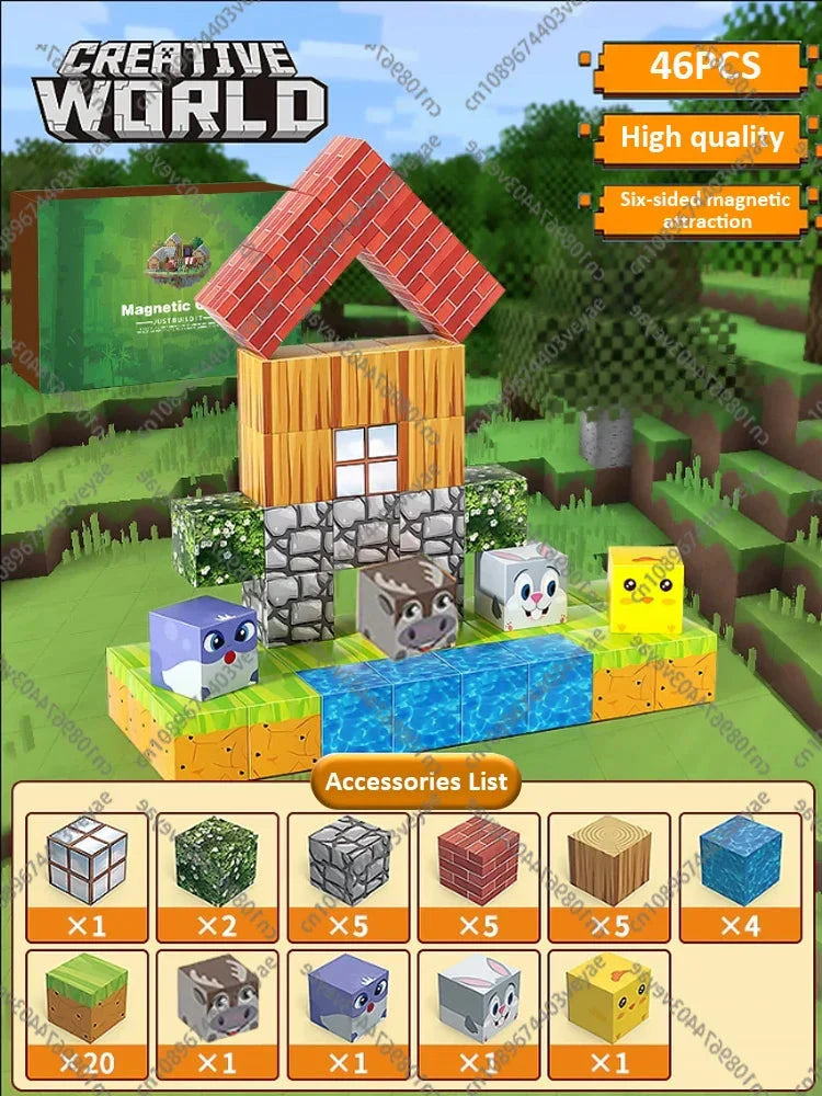 Magnetic Building Blocks – Mine World Cube Set STEM Toy