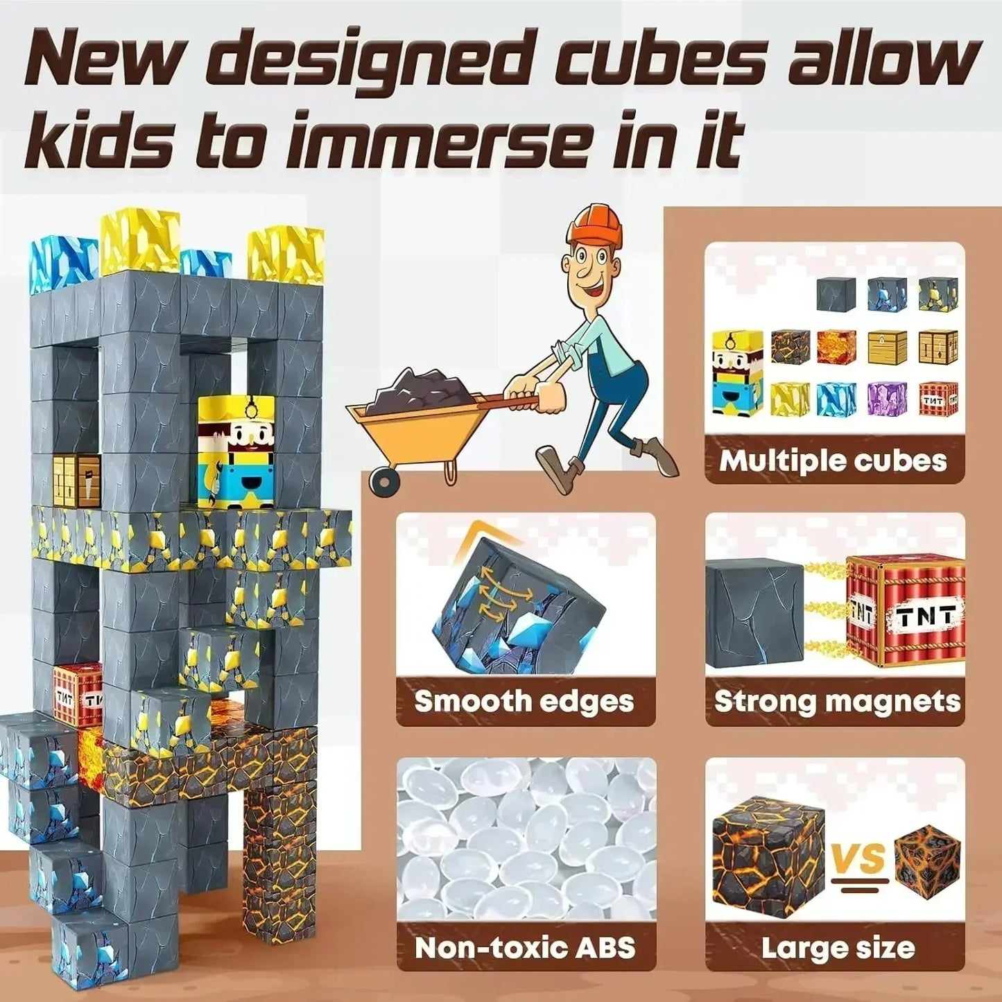 Magnetic Building Blocks – Mine World Cube Set STEM Toy