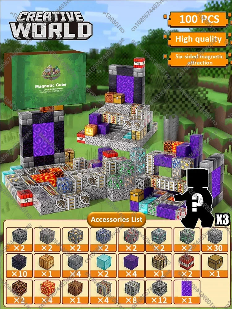 Magnetic Building Blocks – Mine World Cube Set STEM Toy