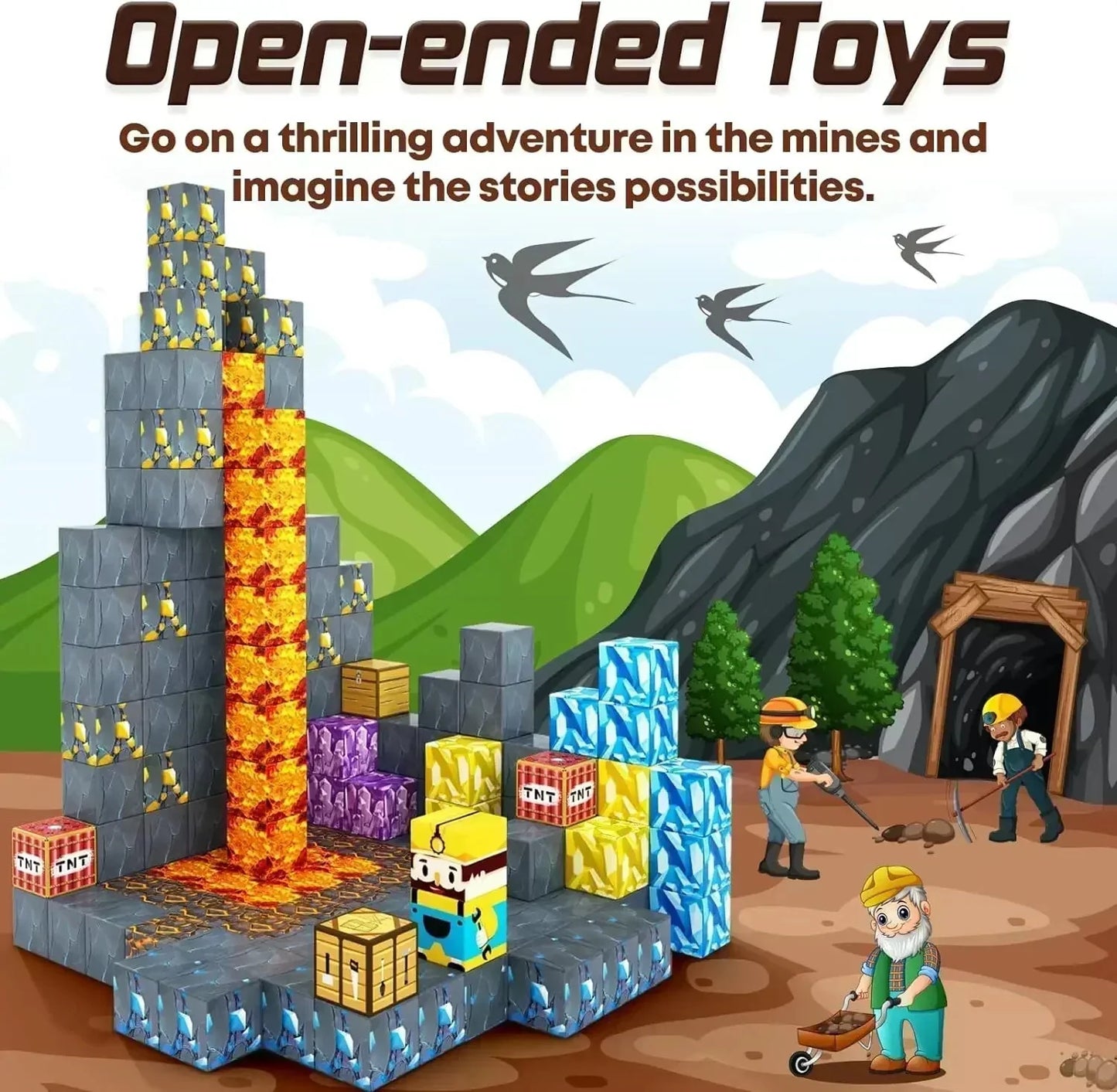 Magnetic Building Blocks – Mine World Cube Set STEM Toy