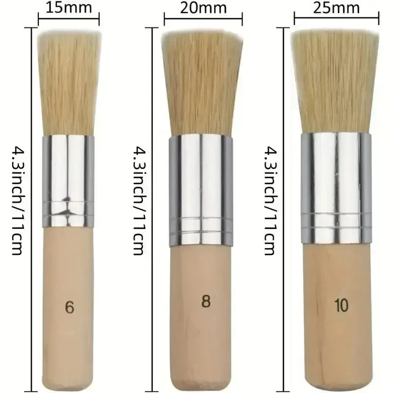 Stencil Paint Brush Set – Bristle Hair Wooden Handle for DIY