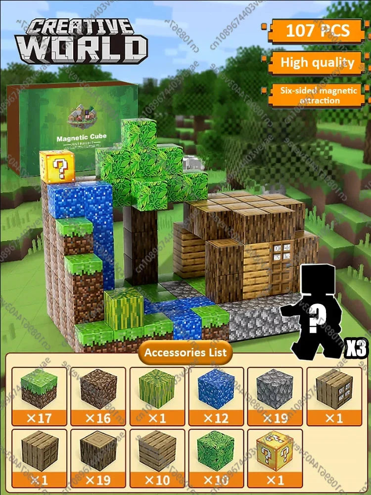 Magnetic Building Blocks – Mine World Cube Set STEM Toy