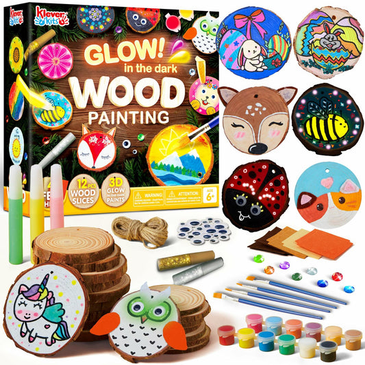 Klever Kits Wooden Glow-in-the-Dark Painting Craft Kit for Kids 6-12