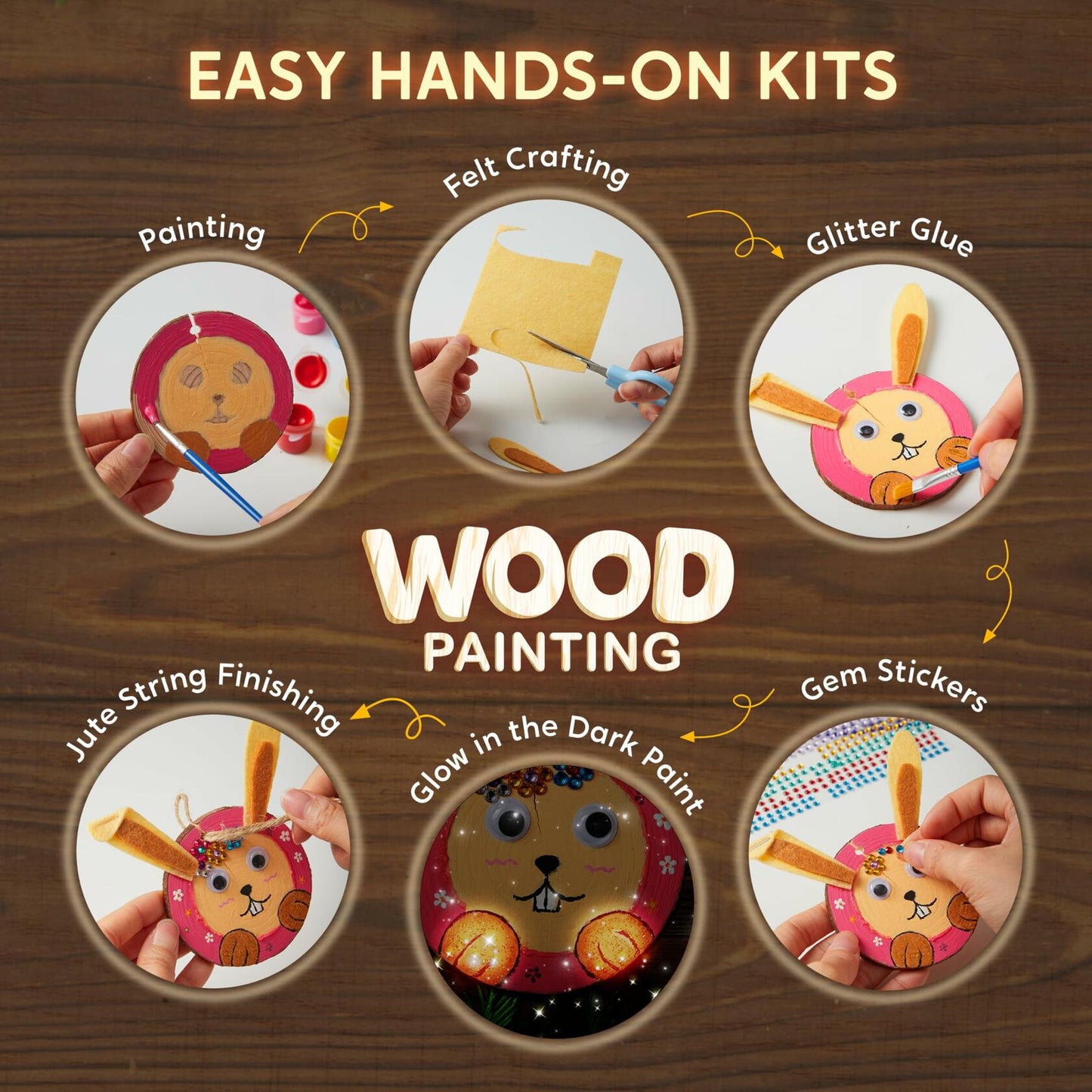 Klever Kits Wooden Glow-in-the-Dark Painting Craft Kit for Kids 6-12
