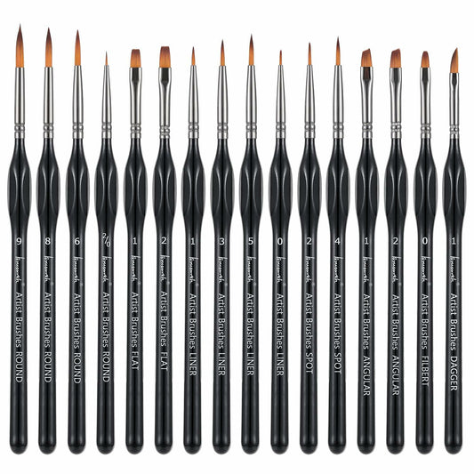 Brusarth 16pcs Mini Detail Paint Brushes Set for Acrylics Oils Watercolors